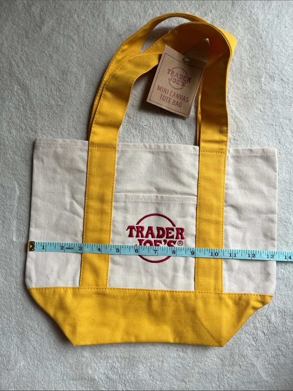 Trader Joe's Mini Canvas Tote Bag Yellow-Trim NWT